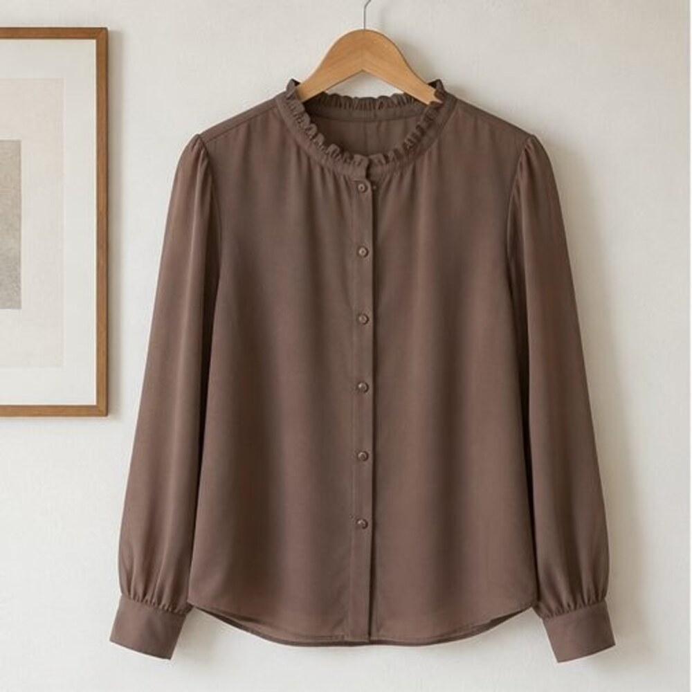 Mocha Ruffle Collar Blouse
